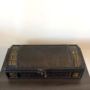 Vintage Wooden Rattan Storage Chest Box Hand Crafted